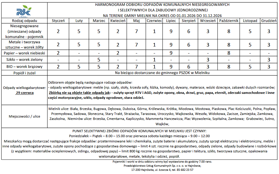 Harmonogram odbioru odpad&oacute;w komunalnych.Wejdź w&nbsp;link, aby dowiedzieć sie więcej informacji. 