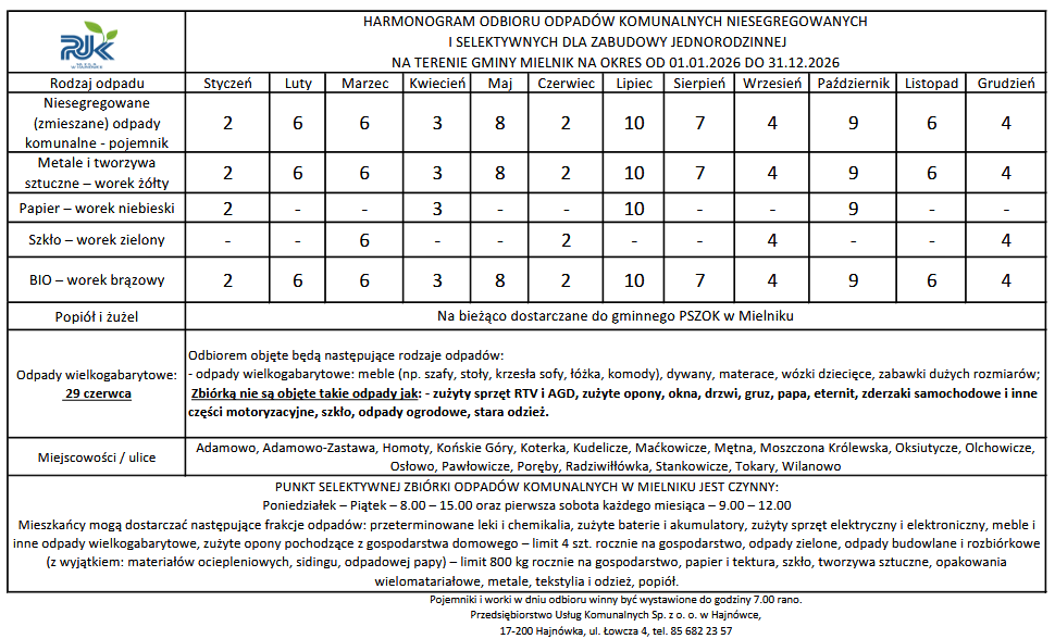 Harmonogram odbioru odpad&oacute;w komunalnych.Wejdź w&nbsp;link, aby dowiedzieć sie więcej informacji. 
