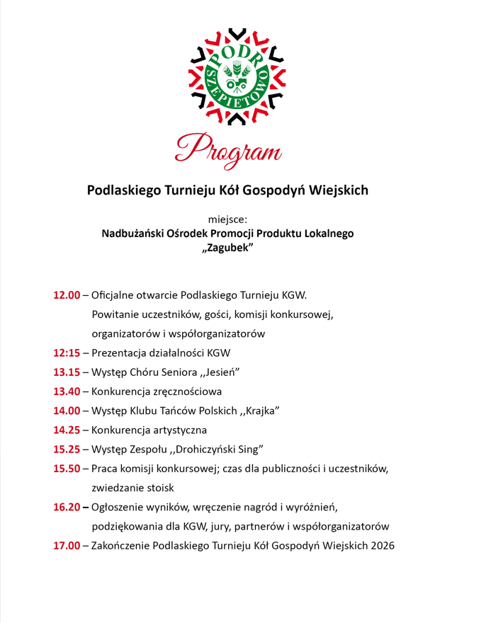Pismo z&nbsp;czerwono-czarno-zielonym logiem z&nbsp;napisem PODR Szepietowo. Pod spodem czerwony napis Program i&nbsp;czarny napis Podlaskiewgo K&oacute;ł Gospodyń Wiejskich.