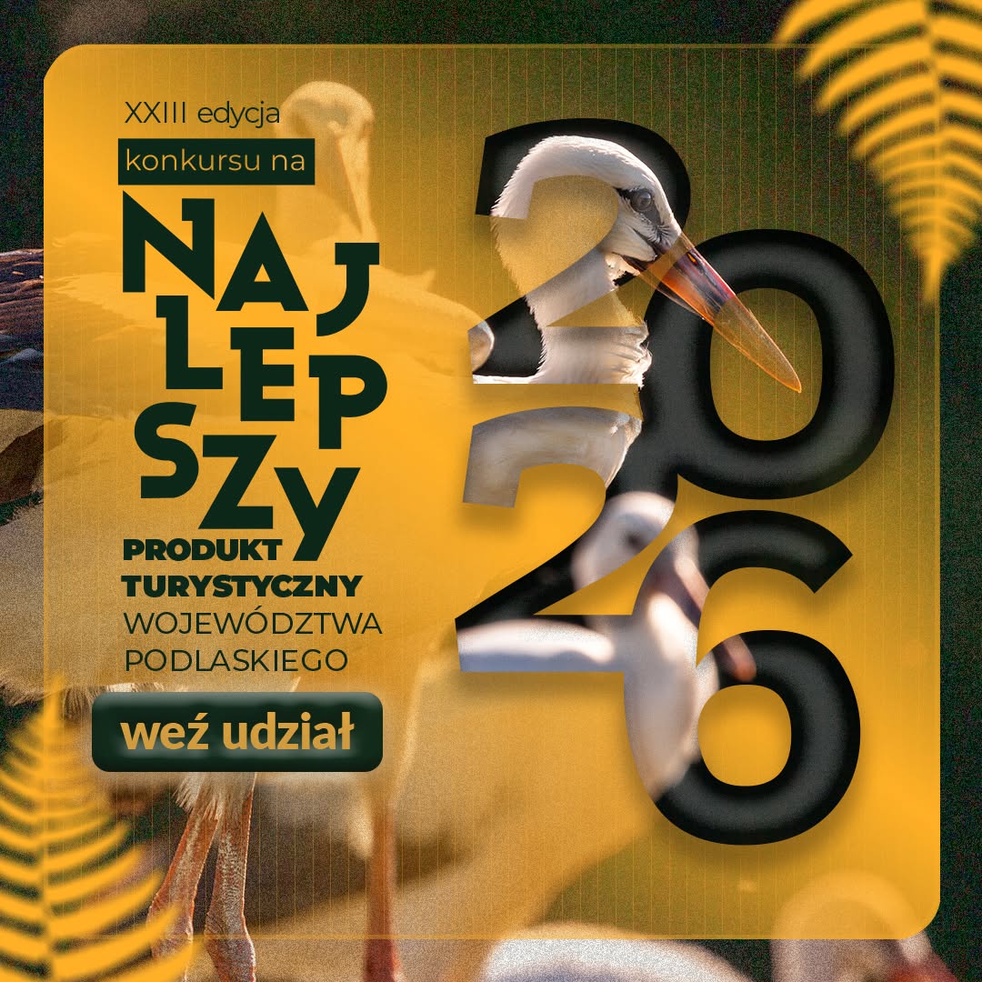 Plakat w&nbsp;ż&oacute;łto-zielonych barwach. W tle zdjęcie bociana. Po lewej zielony napis na&nbsp;ż&oacute;łtym tle. Po prawej napis 2026.