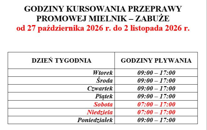 Zmiana godzin kursowania promu Mielnik-Zabuże